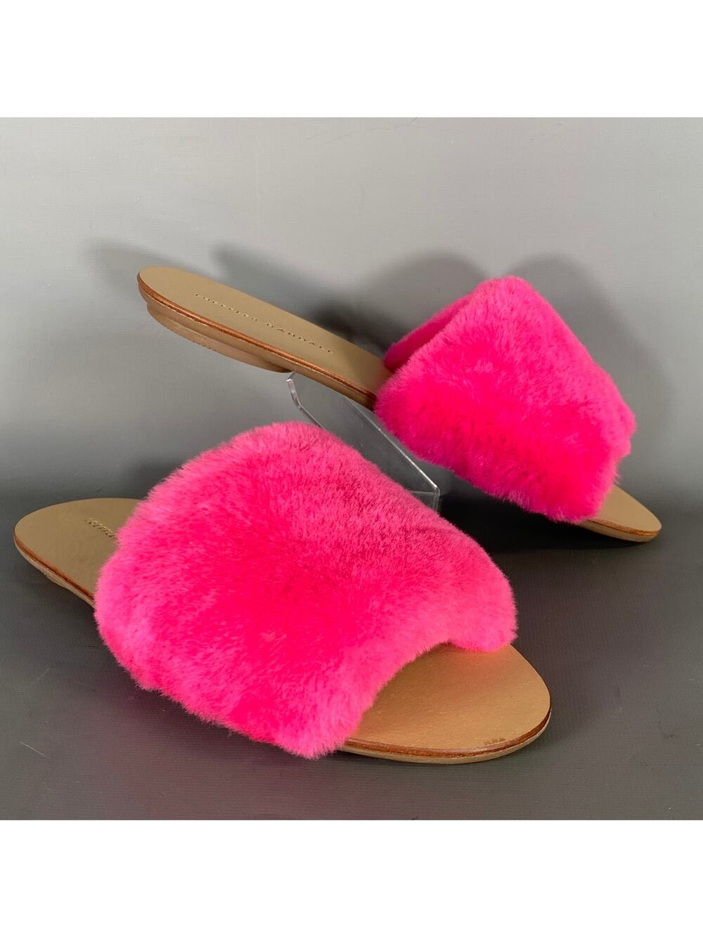 LOEFFLER RANDALL Size 8.5 Pink Shearling Textured Slide Sandals